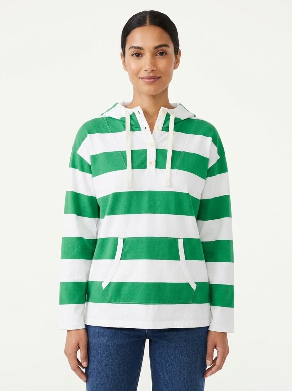 J.Crew Striped Hooded Pullover Sweatshirt Hoodie Women Size M